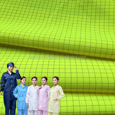 Garments Processing Lining 95% Polyester 5% Anti Static Grid Fabric For Work Wear