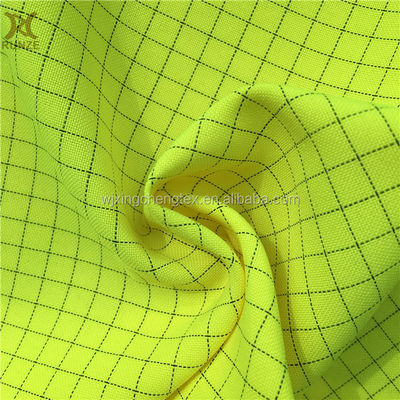 Garments Processing Lining 95% Polyester 5% Anti Static Grid Fabric For Work Wear