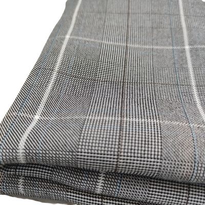 90% Polyester 10% Spandex Medium Weight Check Yarn Dyed Suit Fabric