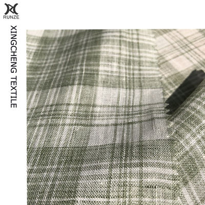 Green And White Check Linen Fabric For Suits With High- 21S*21S Yarn Count Yarn Dyed