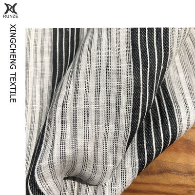 21S*21S Anti Pilling Linen Yarn Dyed Black Stripes Fabric Lady Dress Summer Suit Cloth