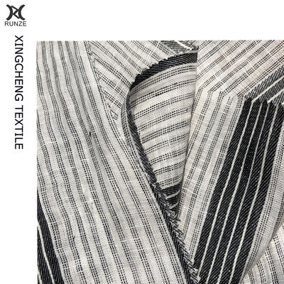 21S*21S Anti Pilling Linen Yarn Dyed Black Stripes Fabric Lady Dress Summer Suit Cloth