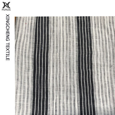 21S*21S Anti Pilling Linen Yarn Dyed Black Stripes Fabric Lady Dress Summer Suit Cloth