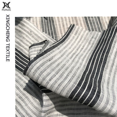 21S*21S Anti Pilling Linen Yarn Dyed Black Stripes Fabric Lady Dress Summer Suit Cloth