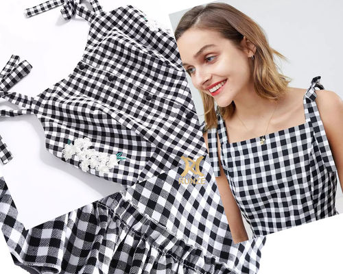 TWILL 300D Polyester Yarn Dyed Woven Black And White Check Fabric Twill Cloth 57/58